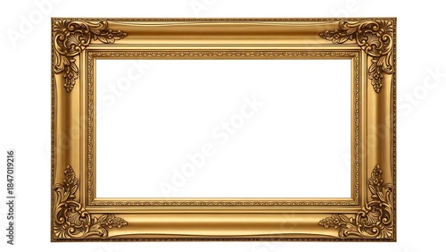 Elegant vintage golden photo frame on white background