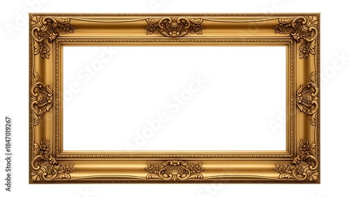 Vintage gold picture frame isolated on white background