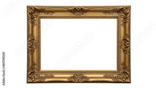 Vintage gold picture frame isolated on white background
