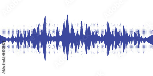 Blue music background with a digital wave equalizer and vector illustration of an abstract audio technology spectrum featuring a pulse waveform design on a light blue data line