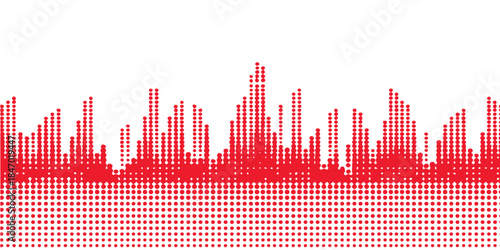 Abstract red background with sound wave equalizer bars illustrating a vibrant technology and music cityscape
