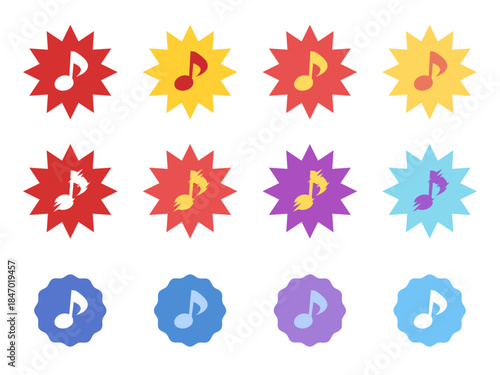 騒音と静かになった音をイメージした音符のアイコンのイラスト素材セット