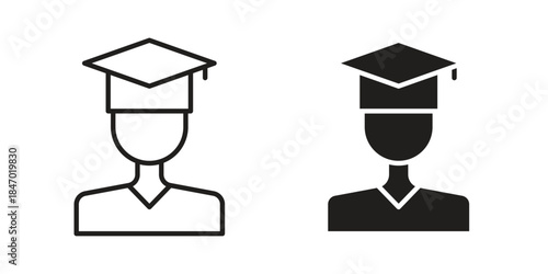 Student icon element in flat simple style. Thin stroke editable icons