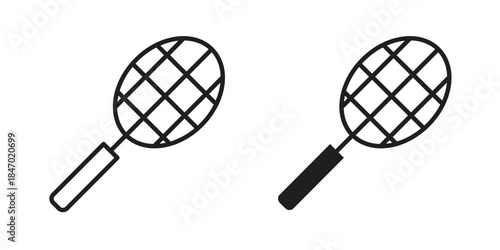 Tennis racket icon element in flat simple style. Thin stroke editable icons