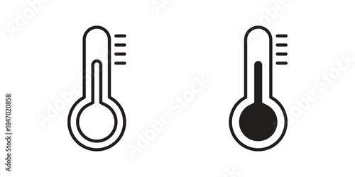 Thermometer icon element in flat simple style. Thin stroke editable icons