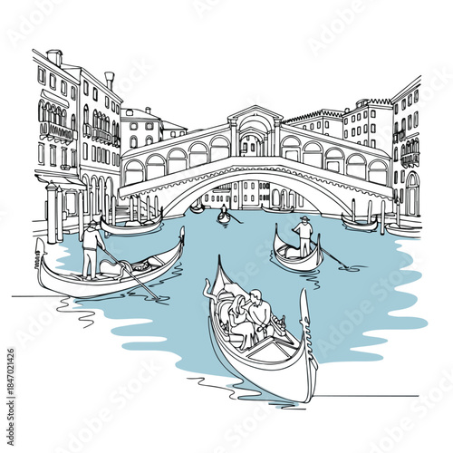 Venice gondola ride on grand canal sketch