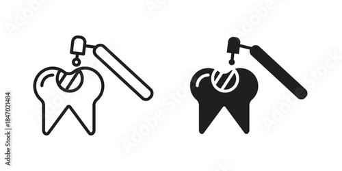 Tooth filling icon element in flat simple style. Thin stroke editable icons