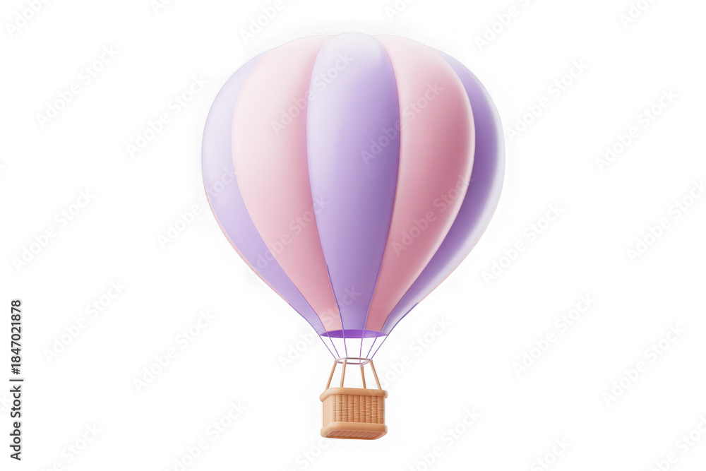 Naklejka premium A whimsical hot air balloon illustration featuring pastel pink and purple colors isolated on transparent background