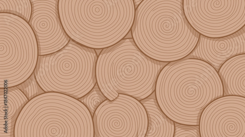 Wooden tree trunk cross sections in a seamless pattern