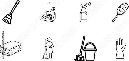 Cleaning tools and supplies illustrations