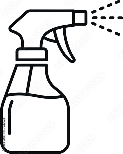 Simple line drawing of a spray bottle in action