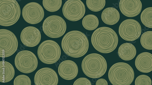 Vibrant green tree rings on dark background pattern
