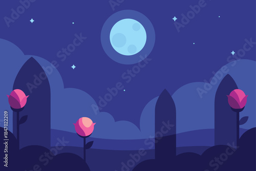 AI Style Moonlit Garden With Glowing Roses And Soft Light