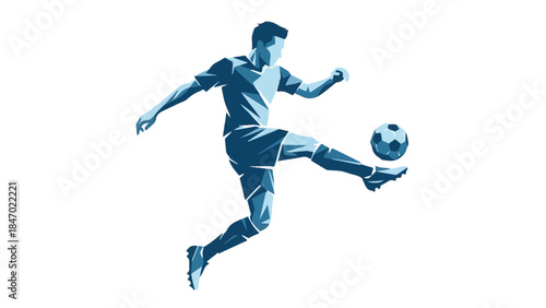 Polygonal Soccer Player Juggling Ball Isolated on White Background