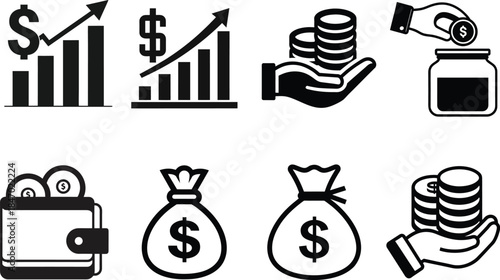 Financial icons and symbols for business and money management
