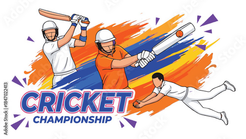 Cricket championship illustration with dynamic players in action