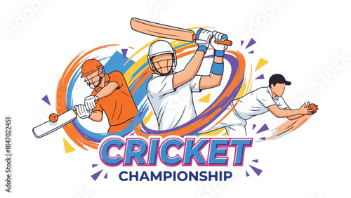 Dynamic illustration of cricket players in action for a championship