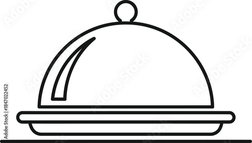 A simple black and white line art icon illustrating a serving platter with a food cloche