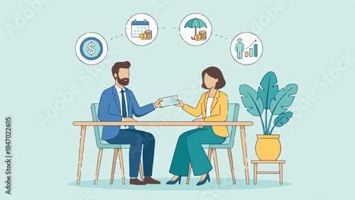 Financial planning and investment consultation meeting illustration