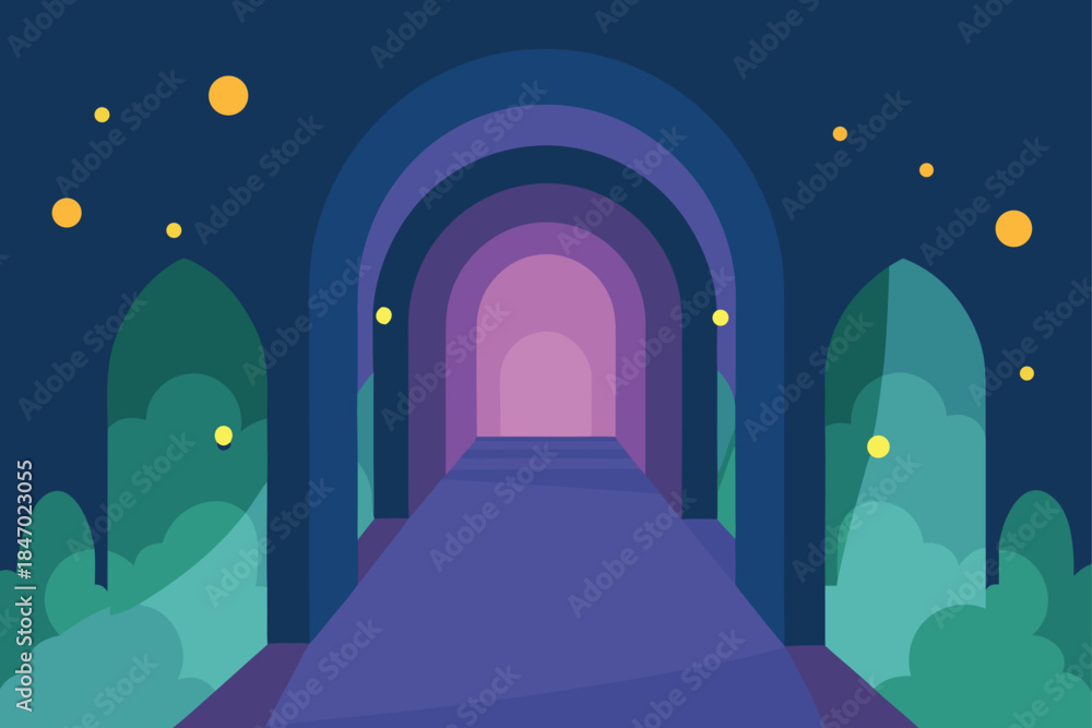 Fototapeta premium Fantasy Arched Tunnel With Cascading Lights Enchanted