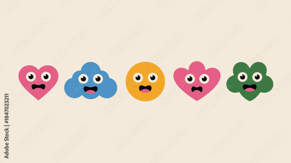 Fototapeta premium Colorful emoticon faces with surprised expressions
