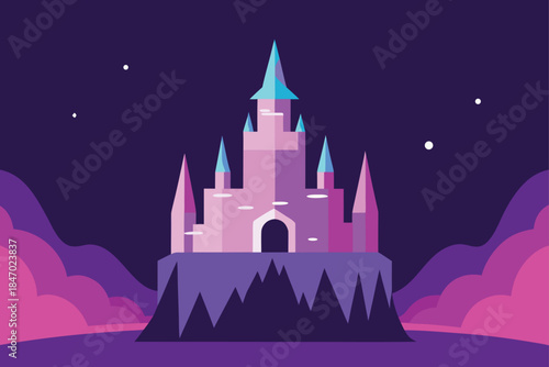 Ice Castle Under Pink Aurora Lights with Fantasy Vibe