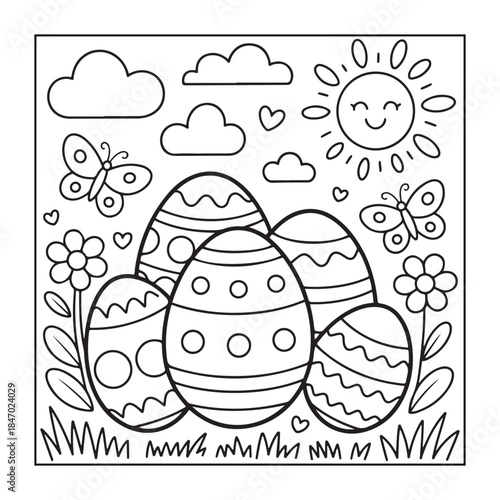 Wallpaper Mural Happy Easter! Black and white coloring pages for teens, adults, and kids featuring Easter elements. Torontodigital.ca