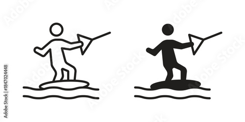 Wakeboarding icon element in flat simple style. Thin stroke editable icons