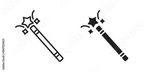 Wand icon element in flat simple style. Thin stroke editable icons