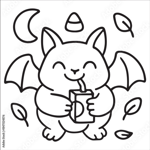 Funny Halloween Animal Drinking Juice Box - Printable Digital Stamp