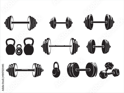 Collection of Fitness Equipment Icons for Gym Workouts