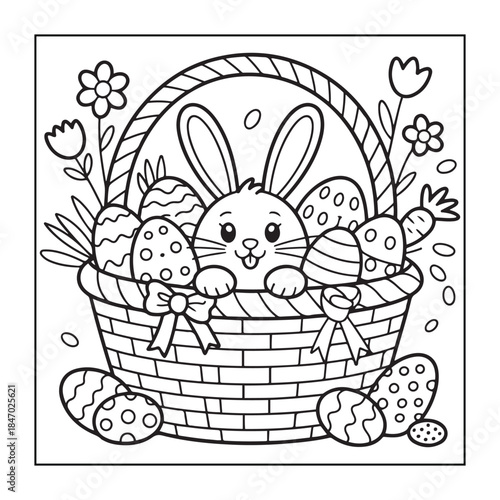 Happy Easter! Black and white coloring pages for teens, adults, and kids featuring Easter elements.