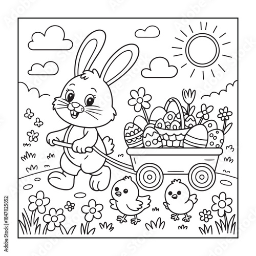 Wallpaper Mural Happy Easter! Black and white coloring pages for teens, adults, and kids featuring Easter elements. Torontodigital.ca