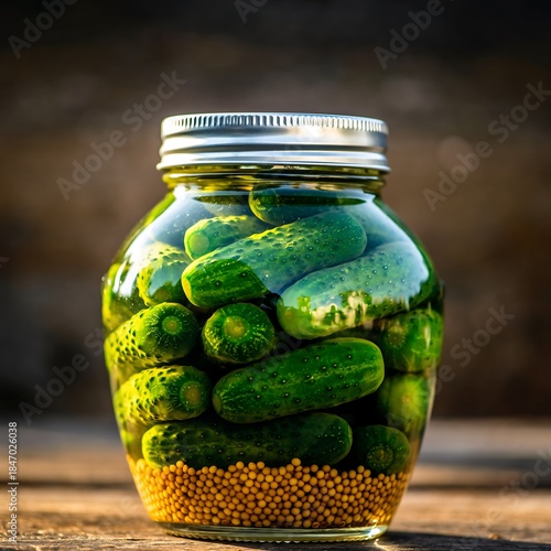 Homemade Pickles: Fresh Cucumbers, Brine & Mustard Seeds in a Jar - Crisp Gherkins for Canning & Preserving Food