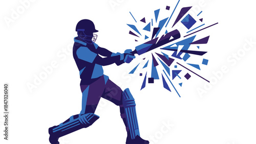 Dynamic Abstract Cricket Batsman Illustration with Geometric Shapes
