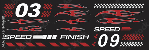 Racing Sport Car Decals Vector for Vinyl Wraps, Speed Stripes, Fire Flames and Tuning Design