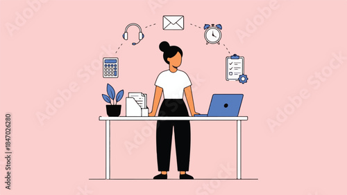 Multitasking Woman Managing Business Tasks and Digital Responsibilities