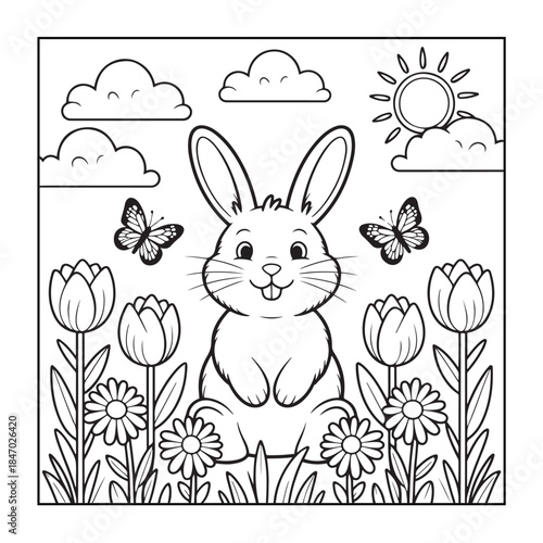 Happy Easter! Black and white coloring pages for teens, adults, and kids featuring Easter elements.