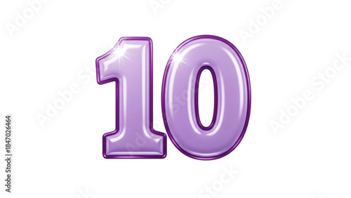 Shiny purple number ten balloon on white background