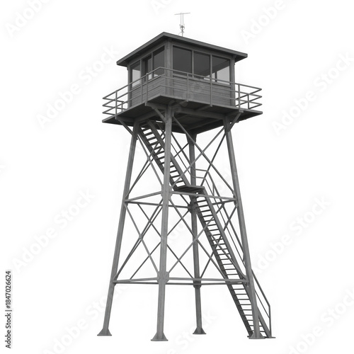  elevated lookout tower observation post isolated on transparent white background