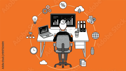 Business professional working with data, technology, and interconnected concepts