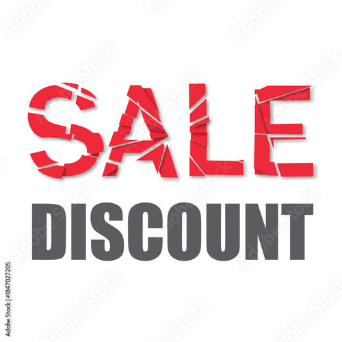 Creative sale discount graphic with shattered red text effect, ideal for modern retail, marketing, and advertising campaigns.