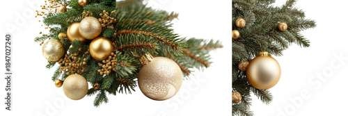 Set of Glittery golden Christmas ball on transparent png background. Ai generated