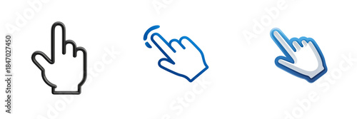 Set of Hand arrow cursor pointing upward, minimal 3D render on transparent png background. Ai generated
