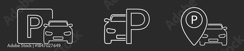 Parking car icon with traffic signs, vector symbol for automobile, public area, road, and street information