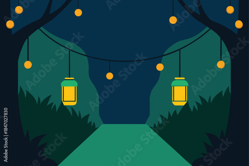 secret-forest-passage-with-hanging-jars-and-string-lights