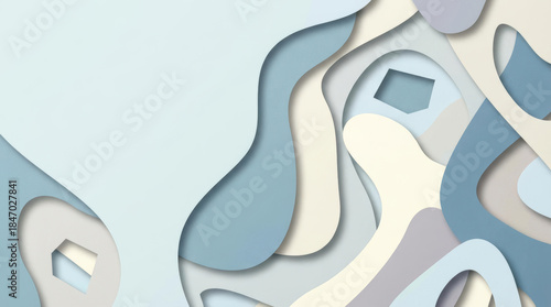 Abstract Layered Paper Cut Background with Pastel Colors and Copy Space