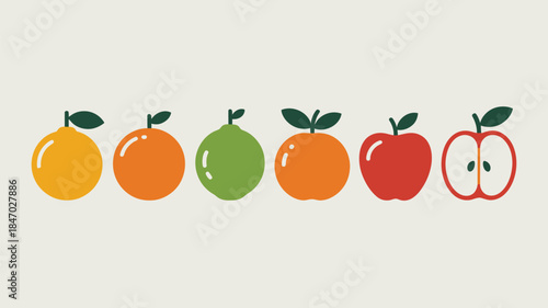 Vibrant colorful fruit icons for healthy lifestyle and nutrition