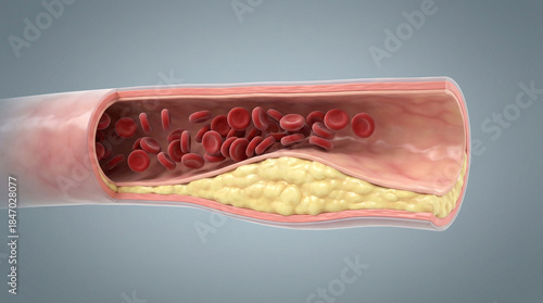 Severe artery blockage caused by cholesterol deposits