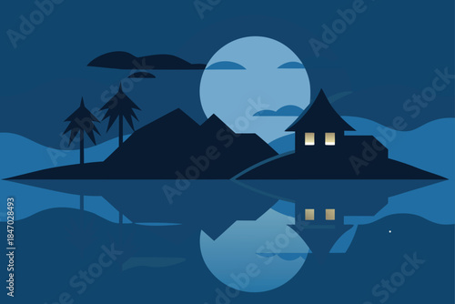 vector-island-village-huts-reflecting-in-water